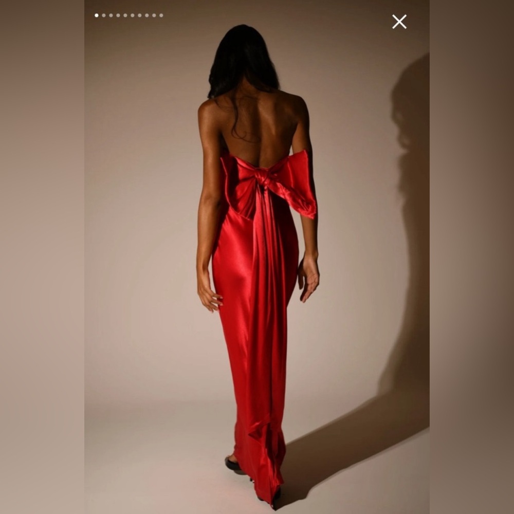 MESHKI Rochelle Bow Back Satin Maxi Dress